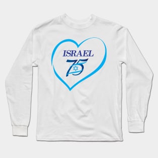 Happy Israel Independence Day Blue Star of David 75th Anniversary Israel Independence Day Israeli Star T-Shirt Yom Haatzmaut in Hebrew Festival Long Sleeve T-Shirt